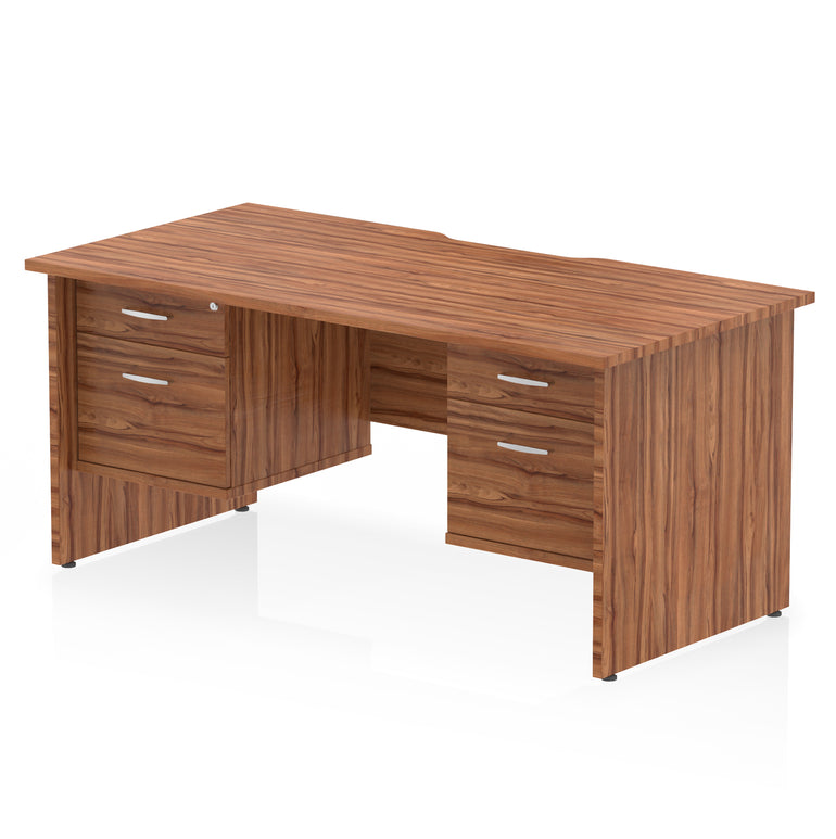 Impulse Scalloped Edge 1600mm Panel End Office Desk with Two Fixed Pedestals, Multiple Wood & White Finishes, 2 or 3 Drawer Options, MFC, 10 Year Warranty, Self-Assembly
