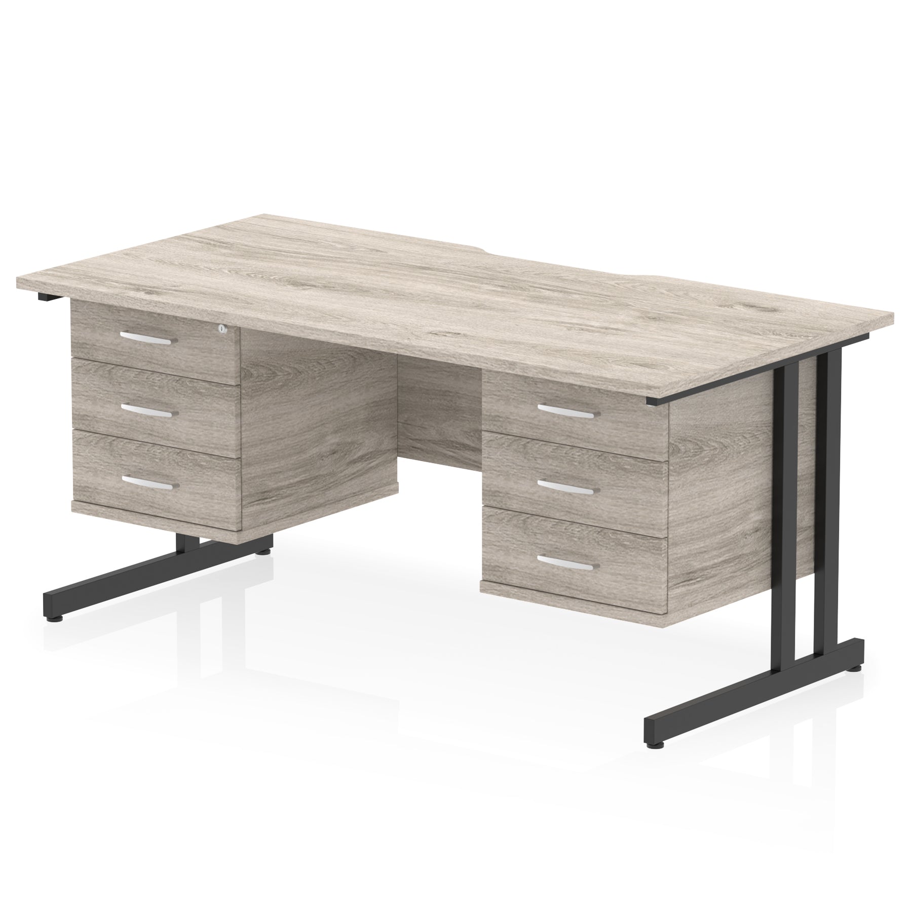 Impulse 1600mm Cantilever Desk with Scalloped Edge & 2 Fixed Pedestals – Choice of Wood or White Finishes, Leg Colours & Drawer Options – MFC, Self Assembly, 10 Year Warranty