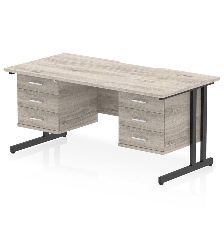 Impulse 1600mm Cantilever Desk with Scalloped Edge & 2 Fixed Pedestals – Choice of Wood or White Finishes, Leg Colours & Drawer Options – MFC, Self Assembly, 10 Year Warranty
