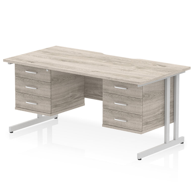 Impulse 1600mm Cantilever Desk with Scalloped Edge & 2 Fixed Pedestals – Choice of Wood or White Finishes, Leg Colours & Drawer Options – MFC, Self Assembly, 10 Year Warranty