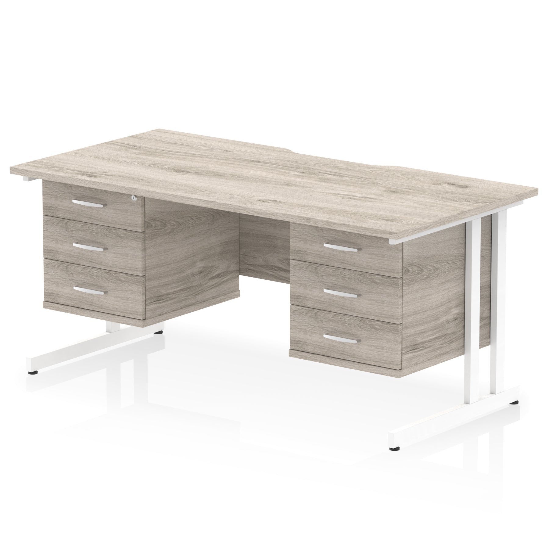 Impulse 1600mm Cantilever Desk with Scalloped Edge & 2 Fixed Pedestals – Choice of Wood or White Finishes, Leg Colours & Drawer Options – MFC, Self Assembly, 10 Year Warranty