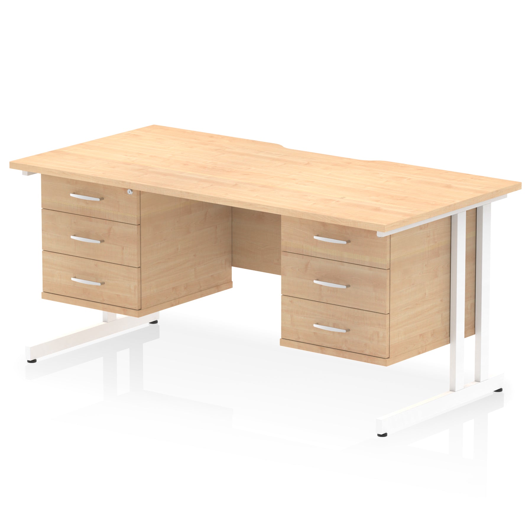 Impulse 1600mm Cantilever Desk with Scalloped Edge & 2 Fixed Pedestals – Choice of Wood or White Finishes, Leg Colours & Drawer Options – MFC, Self Assembly, 10 Year Warranty