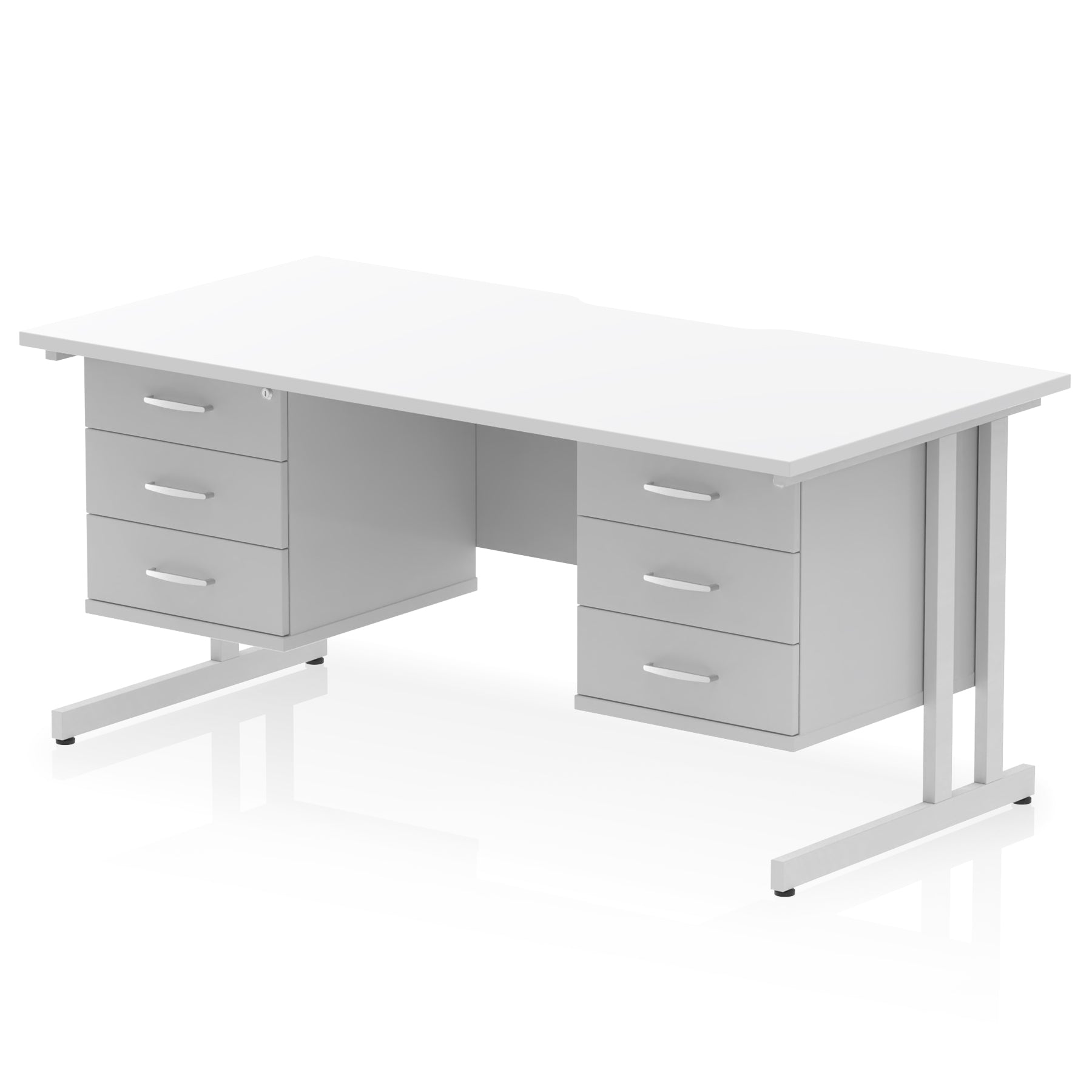 Impulse 1600mm Cantilever Desk with Scalloped Edge & 2 Fixed Pedestals – Choice of Wood or White Finishes, Leg Colours & Drawer Options – MFC, Self Assembly, 10 Year Warranty