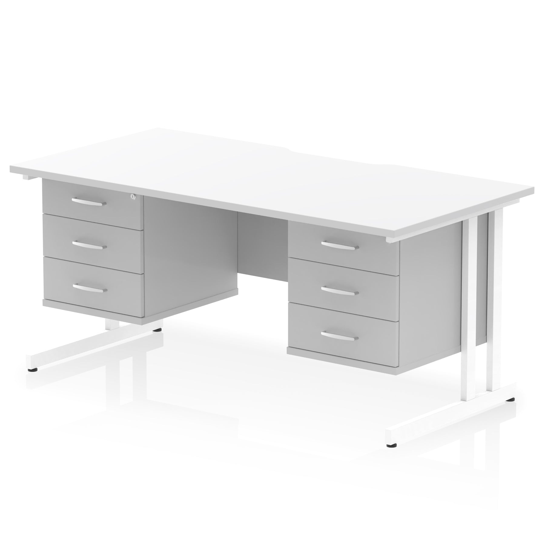 Impulse 1600mm Cantilever Desk with Scalloped Edge & 2 Fixed Pedestals – Choice of Wood or White Finishes, Leg Colours & Drawer Options – MFC, Self Assembly, 10 Year Warranty