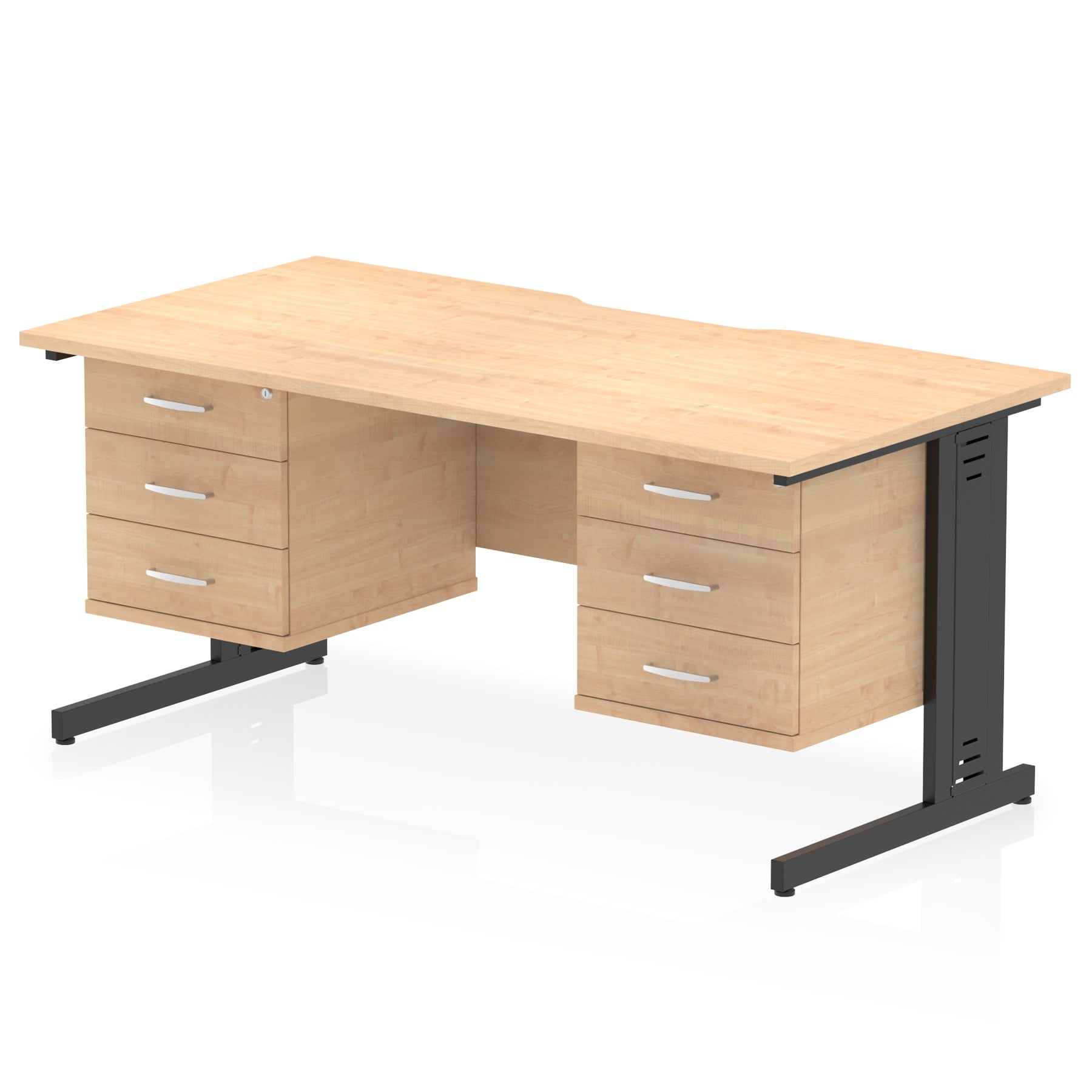 Impulse 1600mm Scalloped Edge Office Desk with Cable Management, 2 Fixed Pedestals, Multiple Wood & Leg Colours, MFC, Self-Assembly, 10 Year Warranty