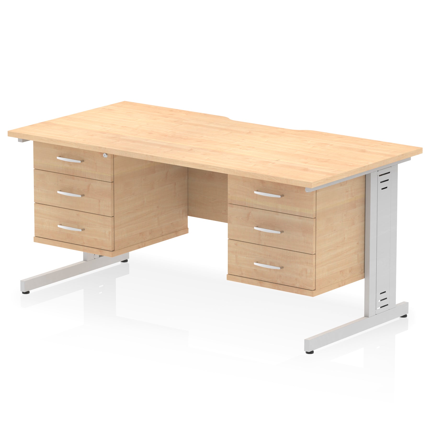 Impulse 1600mm Scalloped Edge Office Desk with Cable Management, 2 Fixed Pedestals, Multiple Wood & Leg Colours, MFC, Self-Assembly, 10 Year Warranty