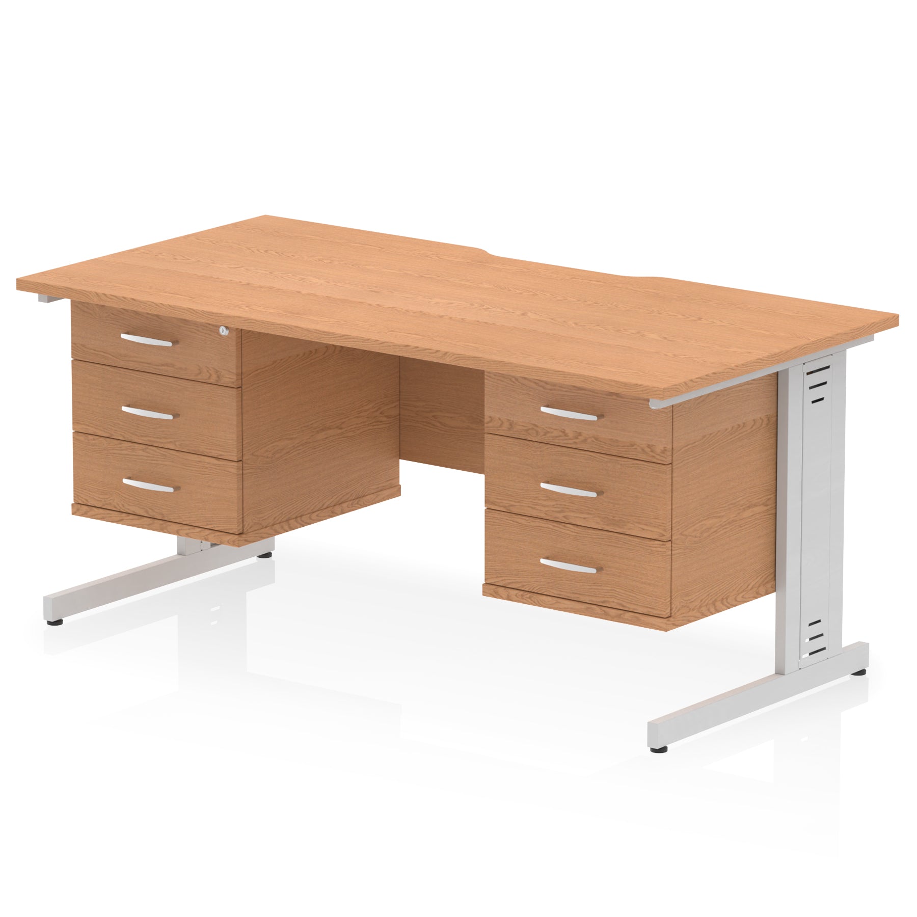 Impulse 1600mm Scalloped Edge Office Desk with Cable Management, 2 Fixed Pedestals, Multiple Wood & Leg Colours, MFC, Self-Assembly, 10 Year Warranty