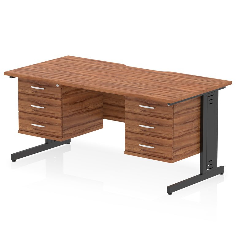 Impulse 1600mm Scalloped Edge Office Desk with Cable Management, 2 Fixed Pedestals, Multiple Wood & Leg Colours, MFC, Self-Assembly, 10 Year Warranty