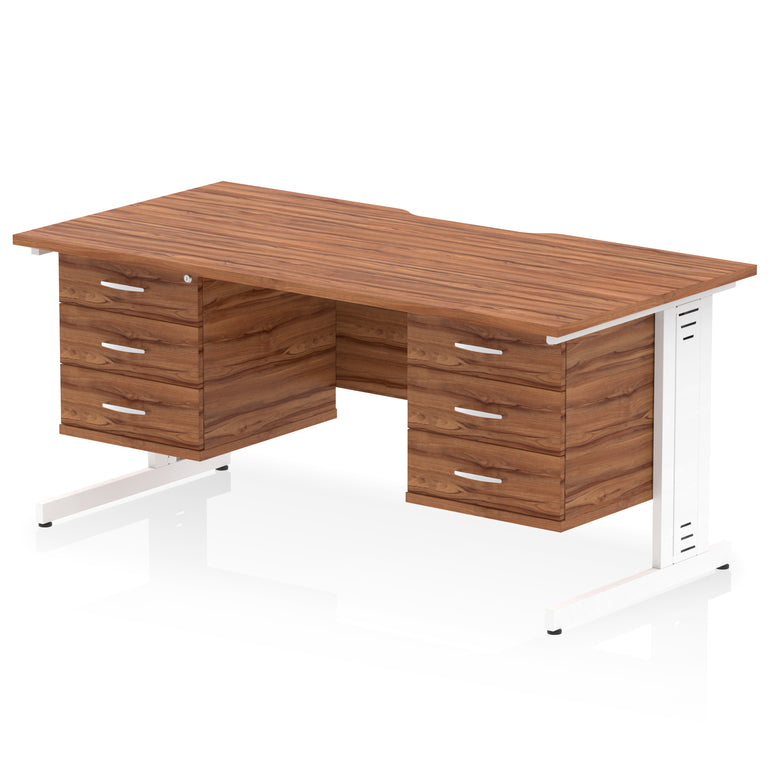 Impulse 1600mm Scalloped Edge Office Desk with Cable Management, 2 Fixed Pedestals, Multiple Wood & Leg Colours, MFC, Self-Assembly, 10 Year Warranty