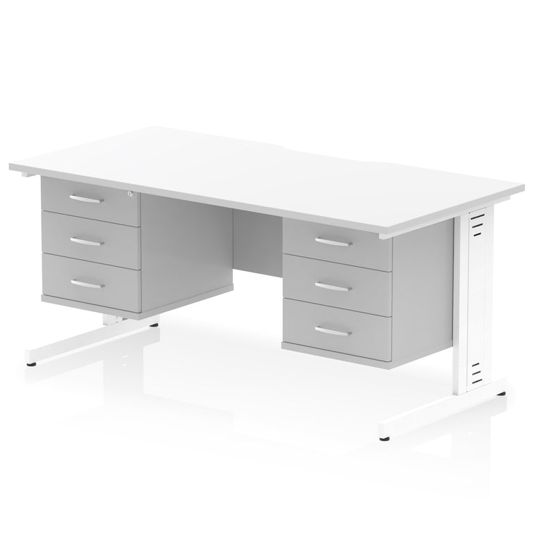 Impulse 1600mm Scalloped Edge Office Desk with Cable Management, 2 Fixed Pedestals, Multiple Wood & Leg Colours, MFC, Self-Assembly, 10 Year Warranty