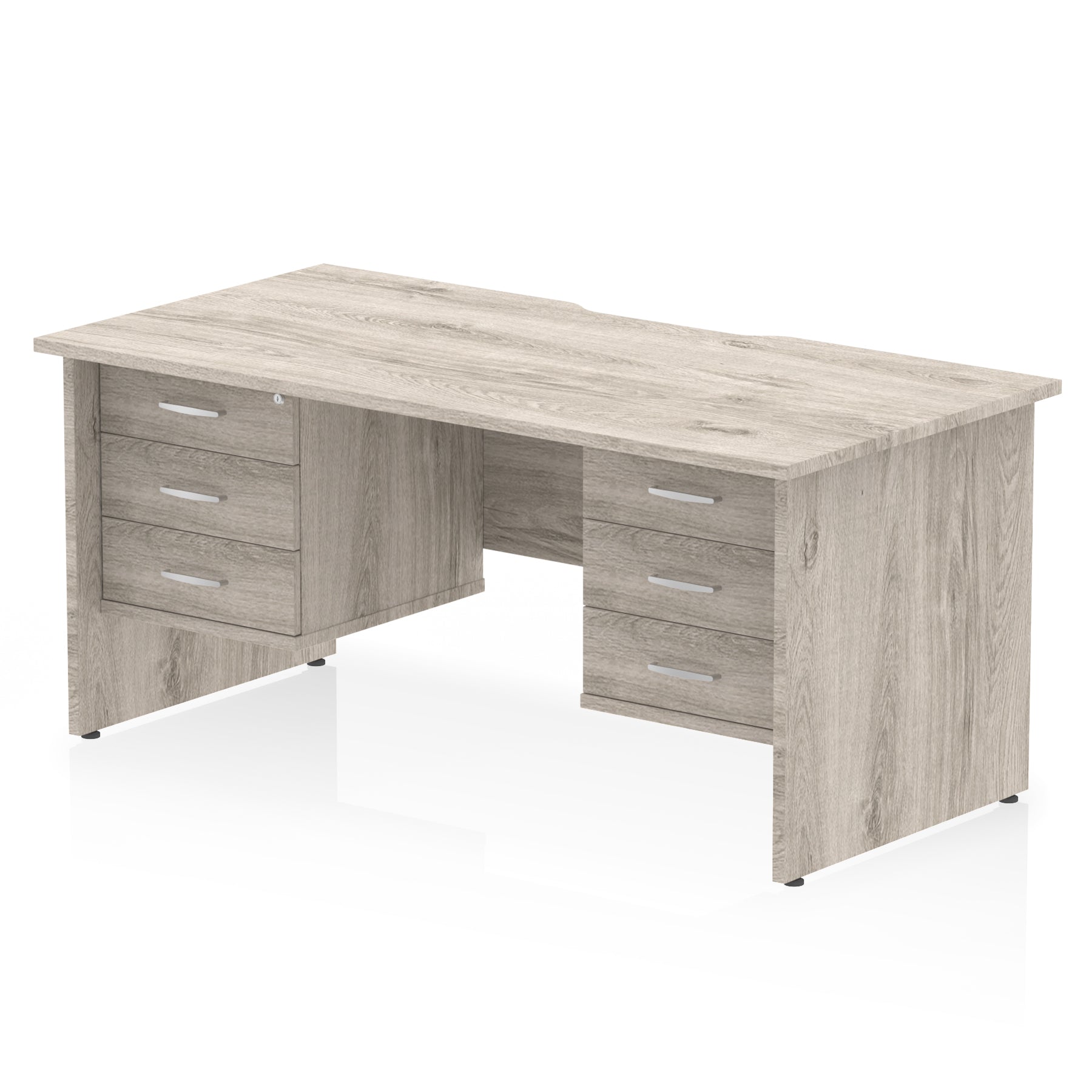 Impulse Scalloped Edge 1600mm Panel End Office Desk with Two Fixed Pedestals, Multiple Wood & White Finishes, 2 or 3 Drawer Options, MFC, 10 Year Warranty, Self-Assembly