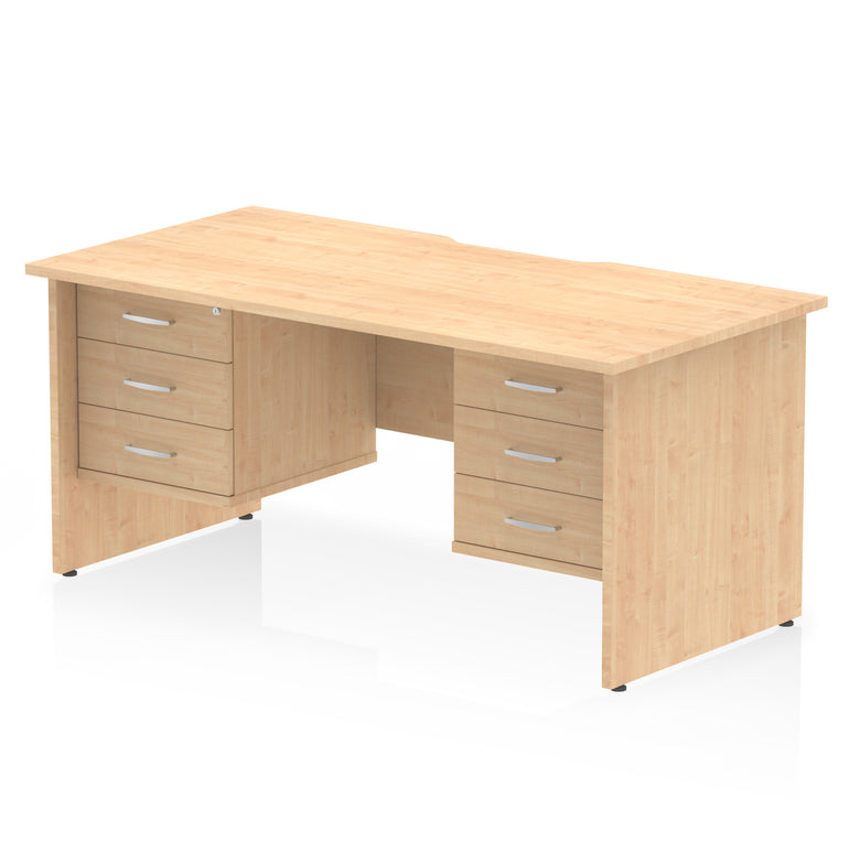 Impulse Scalloped Edge 1600mm Panel End Office Desk with Two Fixed Pedestals, Multiple Wood & White Finishes, 2 or 3 Drawer Options, MFC, 10 Year Warranty, Self-Assembly