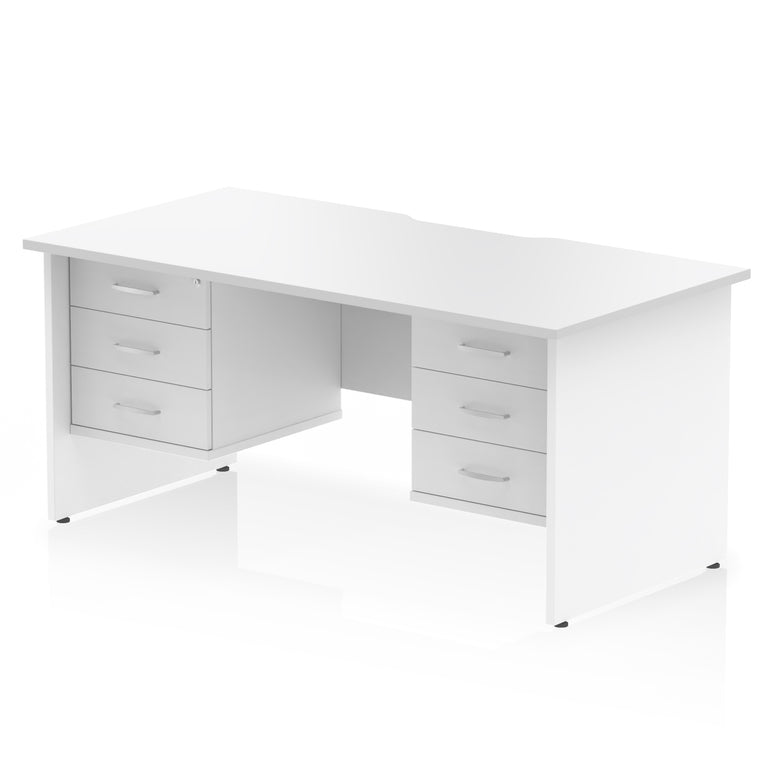 Impulse Scalloped Edge 1600mm Panel End Office Desk with Two Fixed Pedestals, Multiple Wood & White Finishes, 2 or 3 Drawer Options, MFC, 10 Year Warranty, Self-Assembly