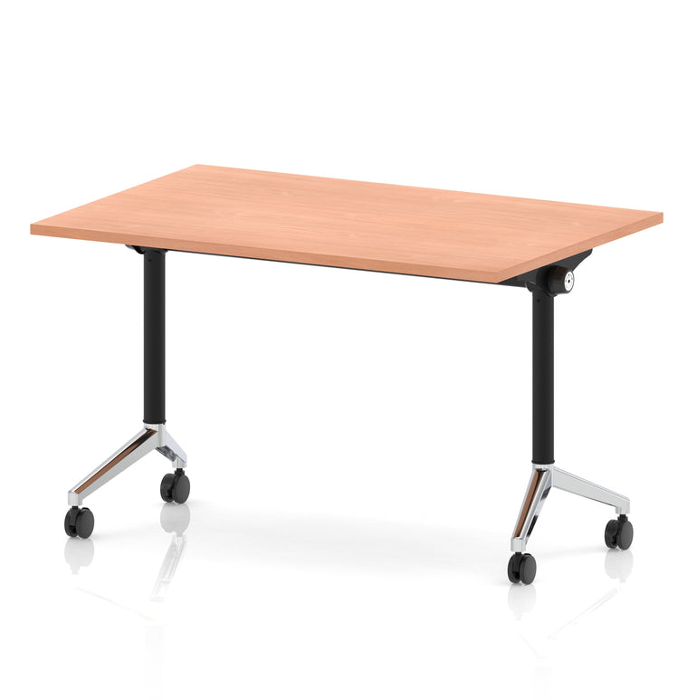 Impulse Plus Flip Top Rectangular Table for Office – 1200-1800mm Width, Multiple Top Colours & Foot Finishes, Durable MFC, Self-Assembly, 5 Year Warranty