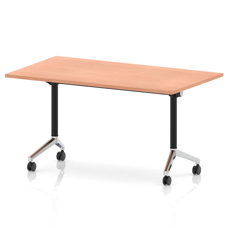 Impulse Plus Flip Top Rectangular Table for Office – 1200-1800mm Width, Multiple Top Colours & Foot Finishes, Durable MFC, Self-Assembly, 5 Year Warranty