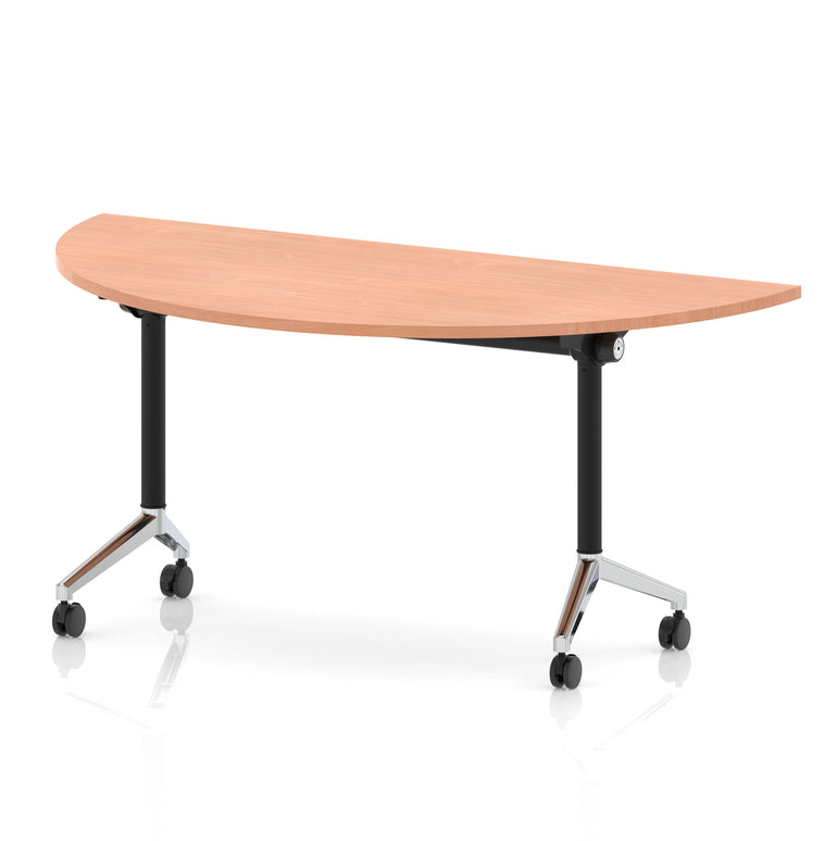 Impulse Plus Flip Top Semi-Circle Table 1600mm – Office Desk, Various Colours, Black or Chrome Legs, Durable MFC, Self-Assembly, 5 Year Warranty
