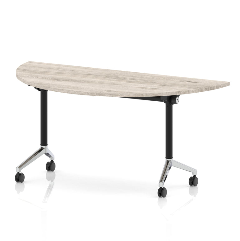 Impulse Plus Flip Top Semi-Circle Table 1600mm – Office Desk, Various Colours, Black or Chrome Legs, Durable MFC, Self-Assembly, 5 Year Warranty