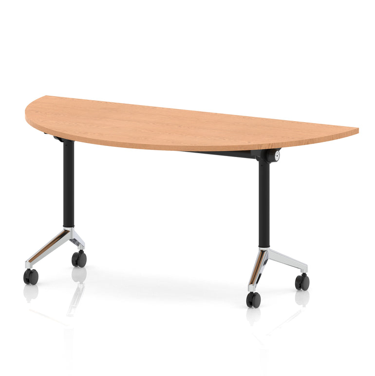 Impulse Plus Flip Top Semi-Circle Table 1600mm – Office Desk, Various Colours, Black or Chrome Legs, Durable MFC, Self-Assembly, 5 Year Warranty