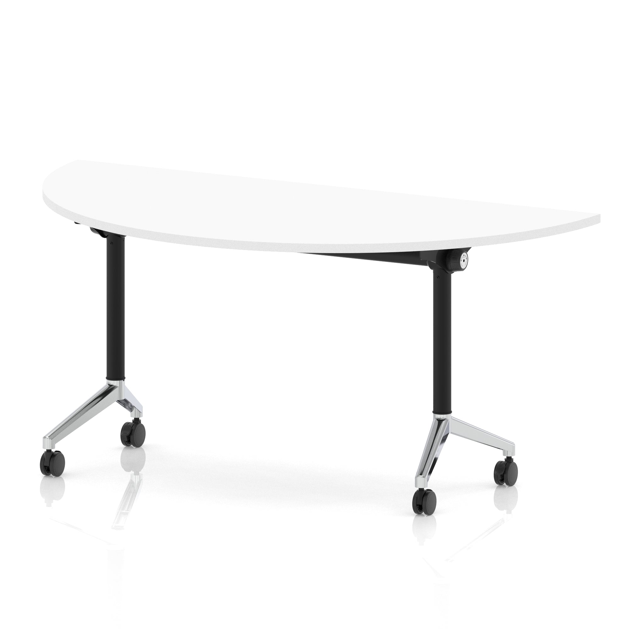 Impulse Plus Flip Top Semi-Circle Table 1600mm – Office Desk, Various Colours, Black or Chrome Legs, Durable MFC, Self-Assembly, 5 Year Warranty