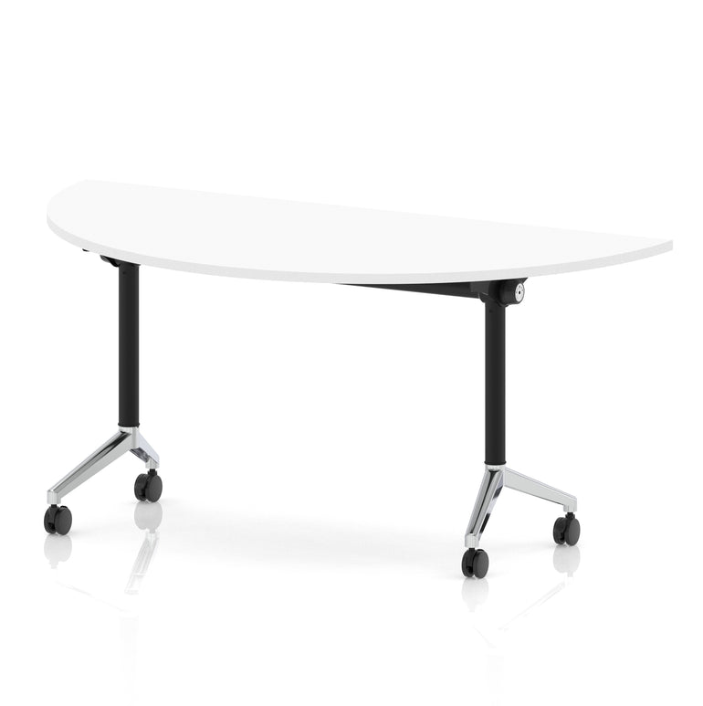 Impulse Plus Flip Top Semi-Circle Table 1600mm – Office Desk, Various Colours, Black or Chrome Legs, Durable MFC, Self-Assembly, 5 Year Warranty