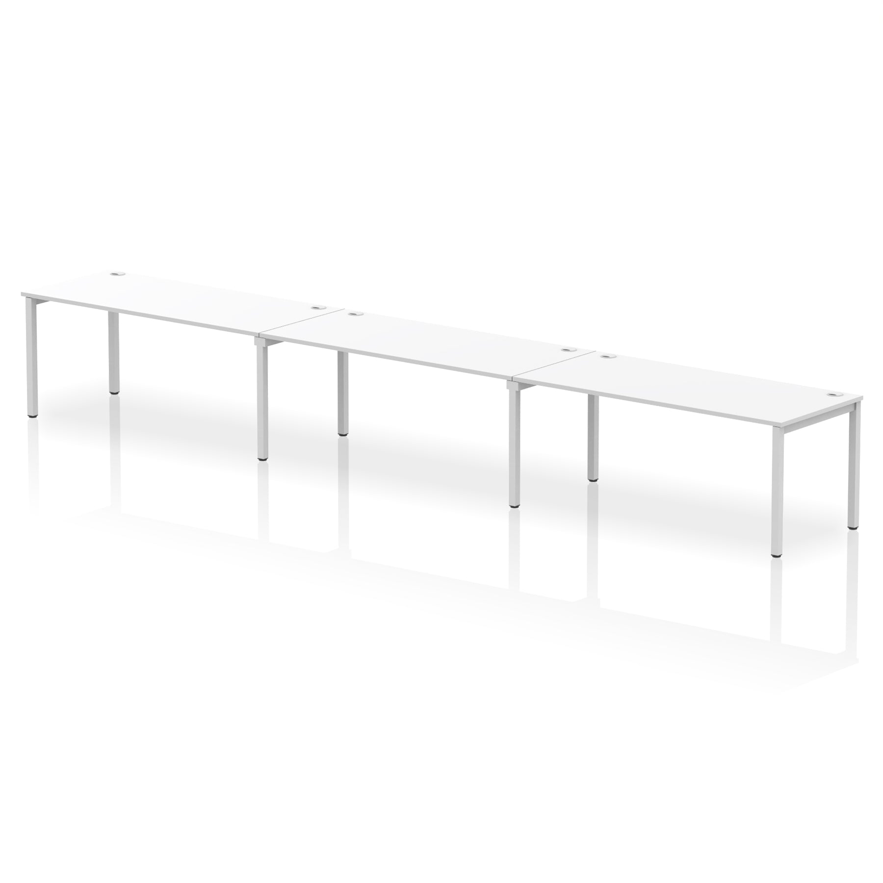 Impulse 3 Person Single Row Bench Desk, 3600–5400mm Wide, Multiple Desk & Frame Colours, MFC, Self-Assembly, 10 Year Warranty – Modern Office Workstation