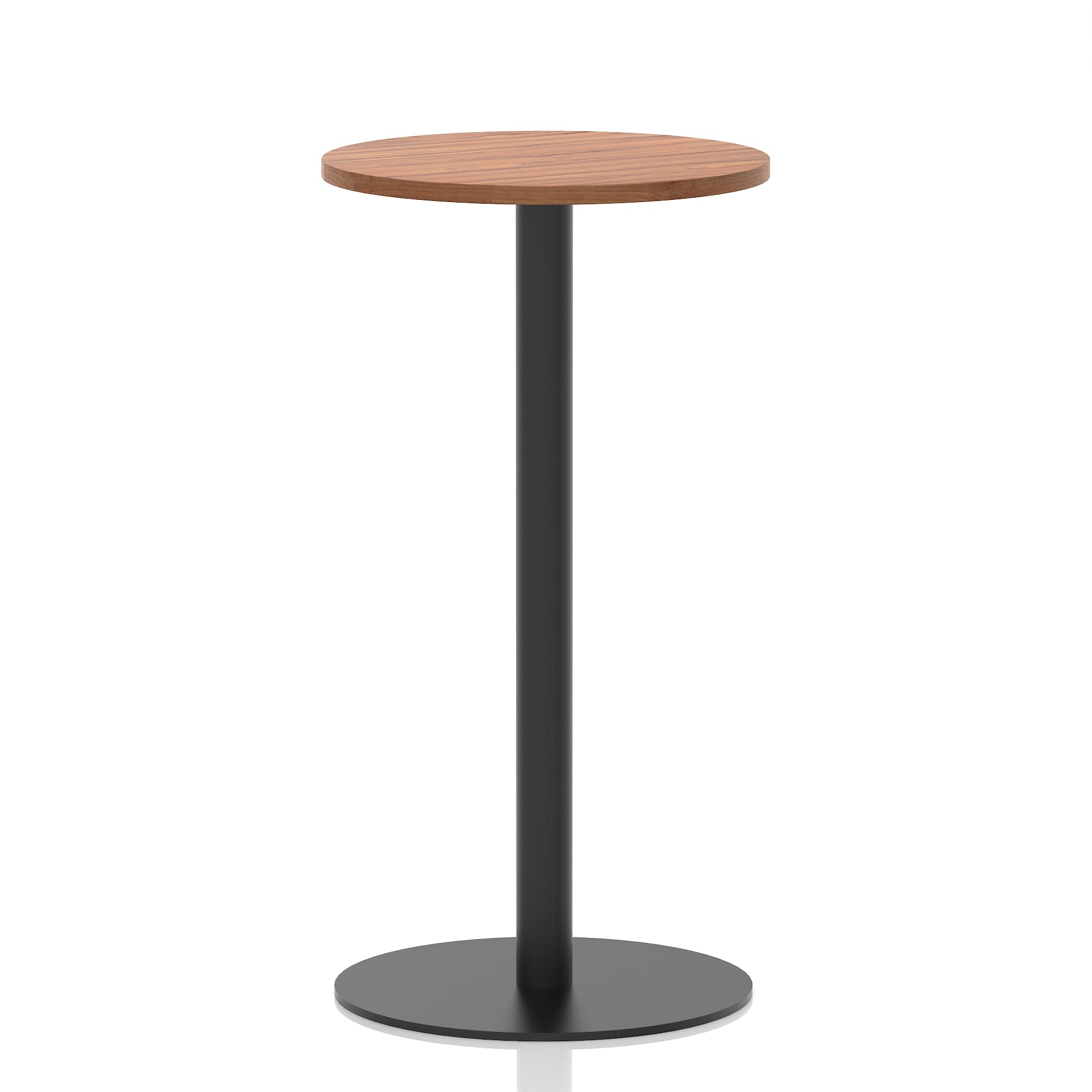 Italia Round Poseur Table – Black Leg, Round MFC Top, 600–1200mm, Standard or Poseur Height, Multiple Wood Finishes, 10 Year Warranty, Office Meeting Bistro Furniture