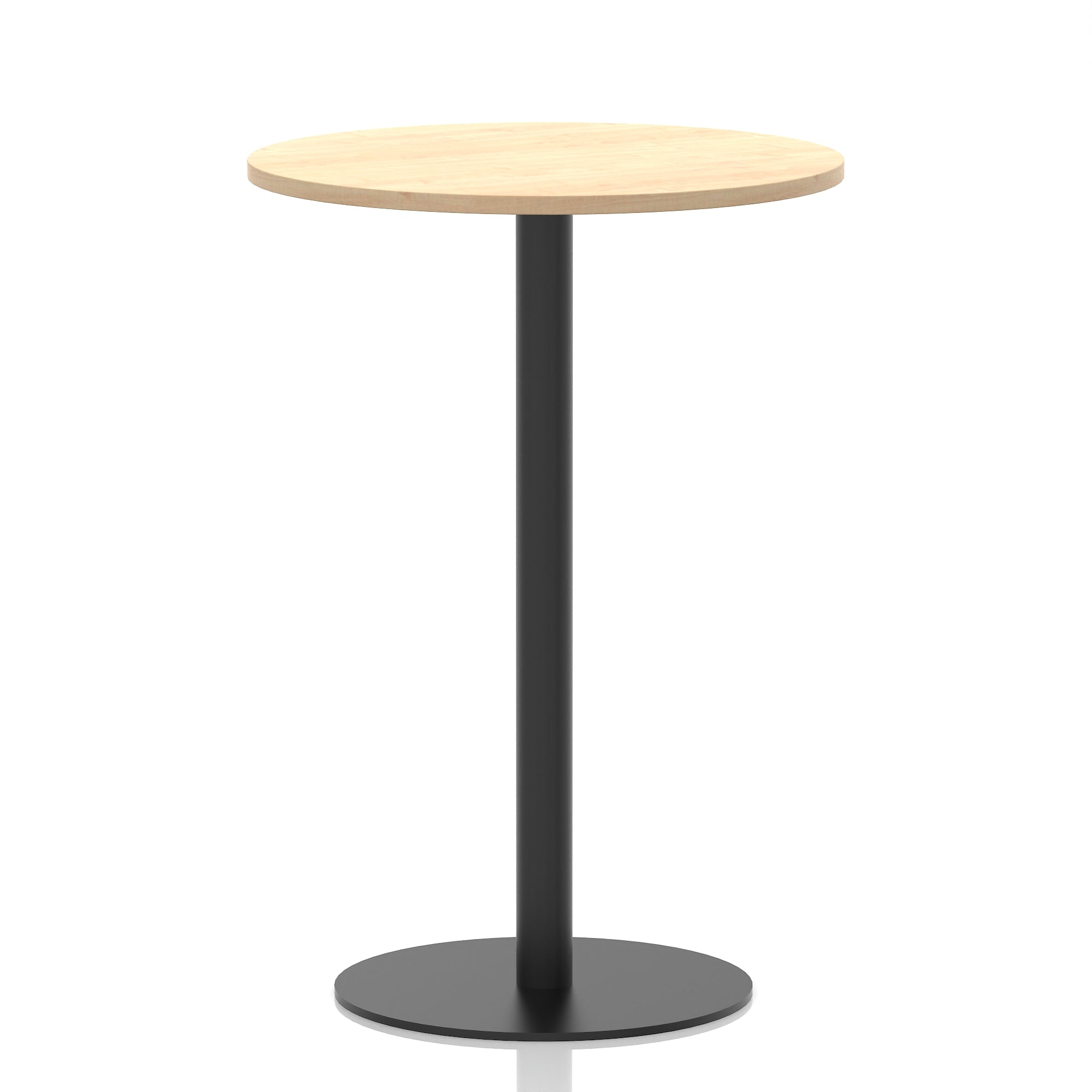 Italia Round Poseur Table – Black Leg, Round MFC Top, 600–1200mm, Standard or Poseur Height, Multiple Wood Finishes, 10 Year Warranty, Office Meeting Bistro Furniture