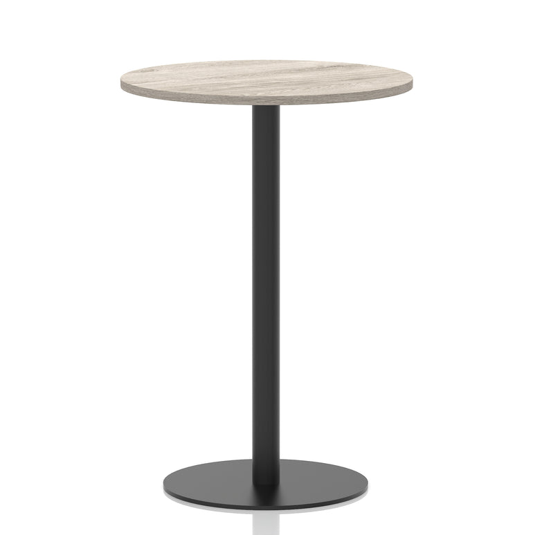 Italia Round Poseur Table – Black Leg, Round MFC Top, 600–1200mm, Standard or Poseur Height, Multiple Wood Finishes, 10 Year Warranty, Office Meeting Bistro Furniture