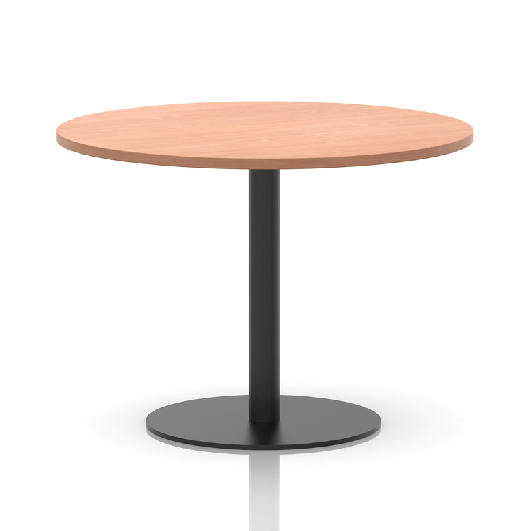 Italia Round Poseur Table – Black Leg, Round MFC Top, 600–1200mm, Standard or Poseur Height, Multiple Wood Finishes, 10 Year Warranty, Office Meeting Bistro Furniture