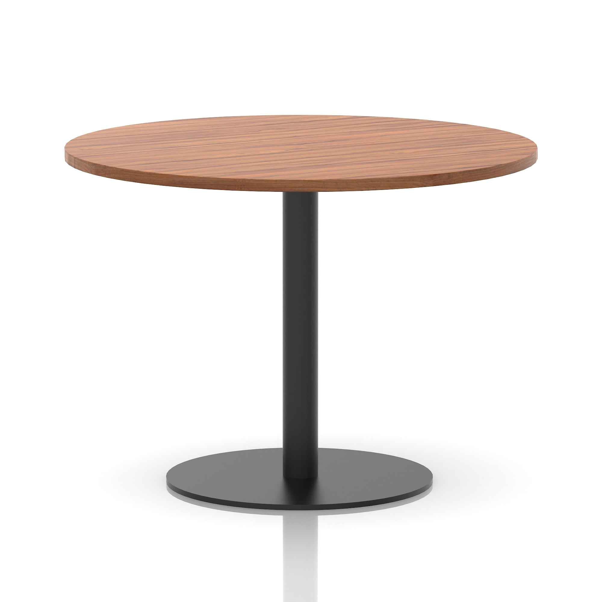 Italia Round Poseur Table – Black Leg, Round MFC Top, 600–1200mm, Standard or Poseur Height, Multiple Wood Finishes, 10 Year Warranty, Office Meeting Bistro Furniture