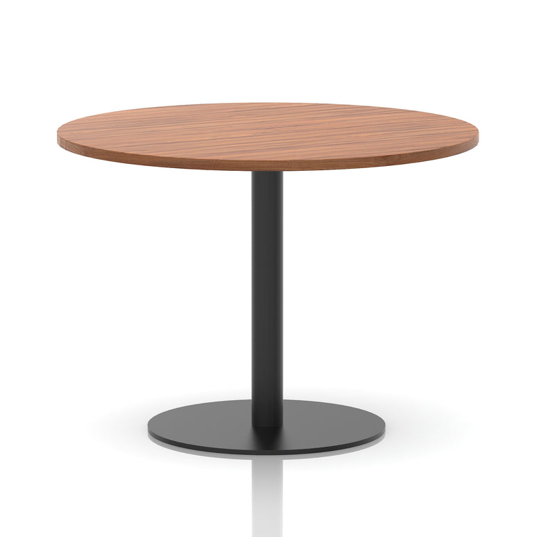 Italia Round Poseur Table – Black Leg, Round MFC Top, 600–1200mm, Standard or Poseur Height, Multiple Wood Finishes, 10 Year Warranty, Office Meeting Bistro Furniture