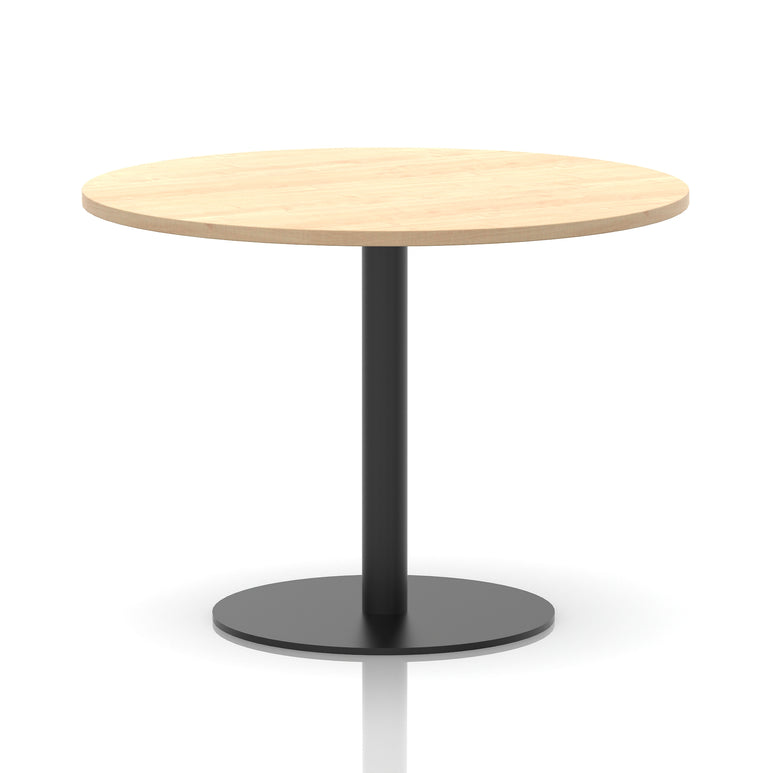 Italia Round Poseur Table – Black Leg, Round MFC Top, 600–1200mm, Standard or Poseur Height, Multiple Wood Finishes, 10 Year Warranty, Office Meeting Bistro Furniture