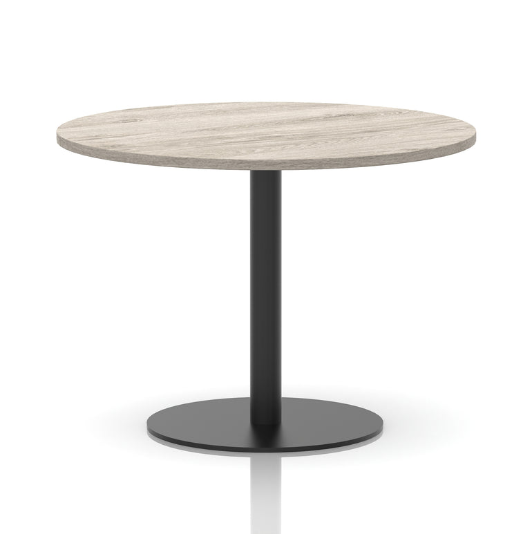 Italia Round Poseur Table – Black Leg, Round MFC Top, 600–1200mm, Standard or Poseur Height, Multiple Wood Finishes, 10 Year Warranty, Office Meeting Bistro Furniture