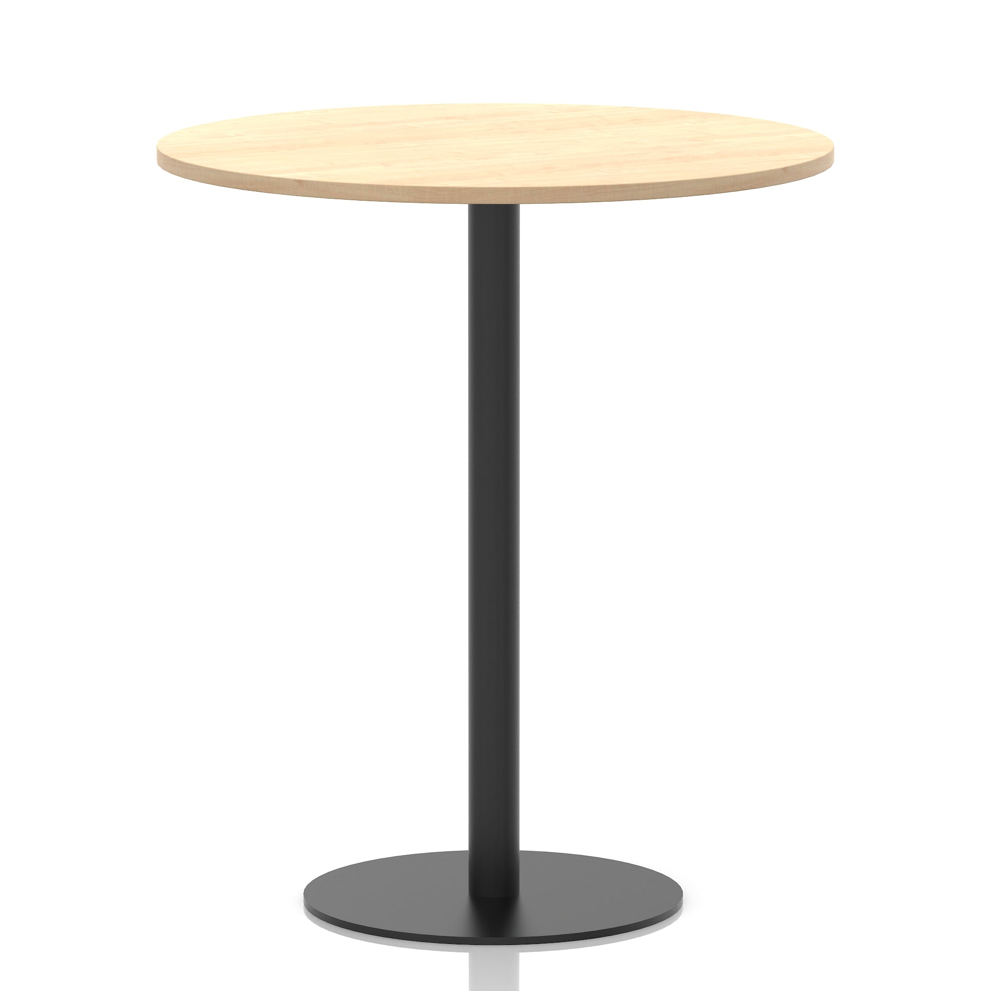 Italia Round Poseur Table – Black Leg, Round MFC Top, 600–1200mm, Standard or Poseur Height, Multiple Wood Finishes, 10 Year Warranty, Office Meeting Bistro Furniture