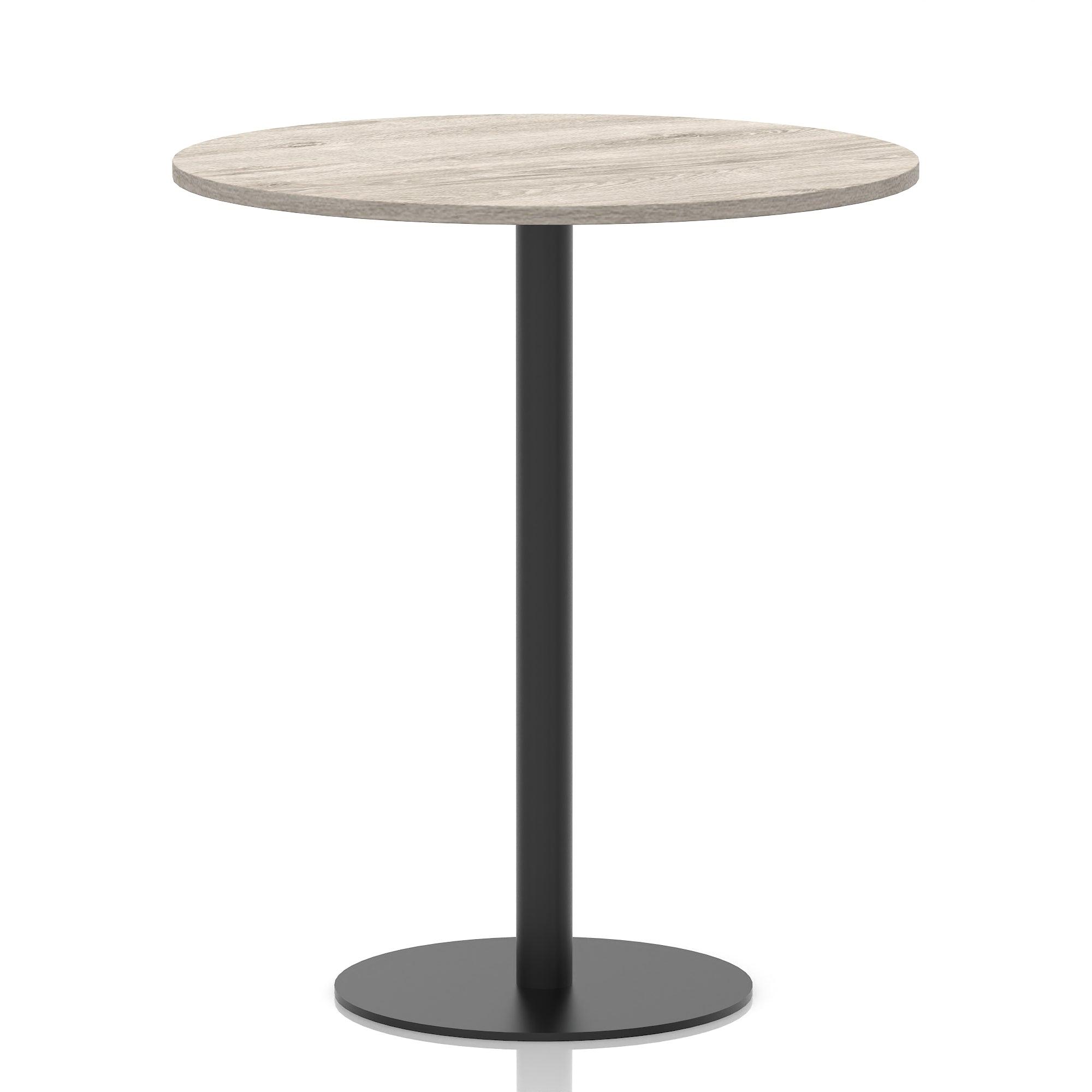 Italia Round Poseur Table – Black Leg, Round MFC Top, 600–1200mm, Standard or Poseur Height, Multiple Wood Finishes, 10 Year Warranty, Office Meeting Bistro Furniture