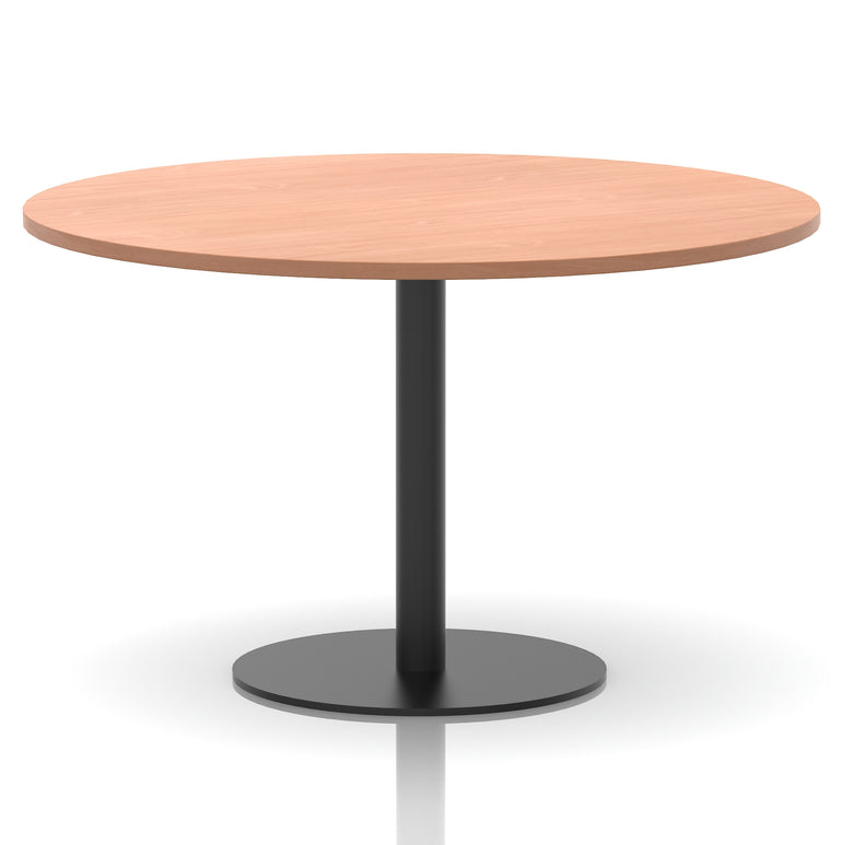 Italia Round Poseur Table – Black Leg, Round MFC Top, 600–1200mm, Standard or Poseur Height, Multiple Wood Finishes, 10 Year Warranty, Office Meeting Bistro Furniture