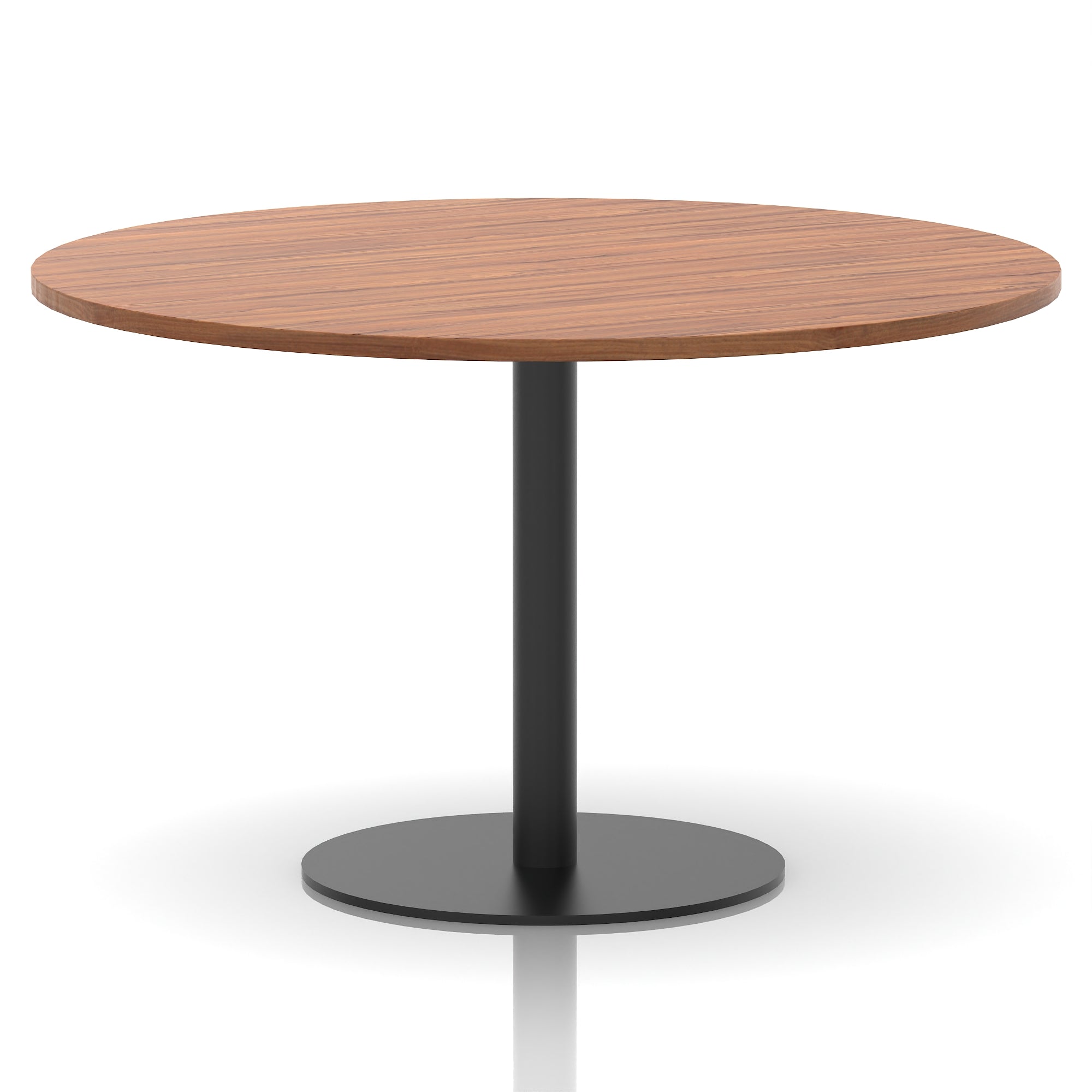 Italia Round Poseur Table – Black Leg, Round MFC Top, 600–1200mm, Standard or Poseur Height, Multiple Wood Finishes, 10 Year Warranty, Office Meeting Bistro Furniture