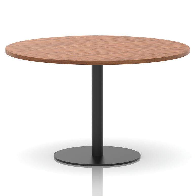 Italia Round Poseur Table – Black Leg, Round MFC Top, 600–1200mm, Standard or Poseur Height, Multiple Wood Finishes, 10 Year Warranty, Office Meeting Bistro Furniture