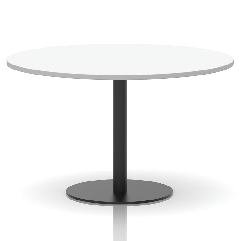 Italia Round Poseur Table – Black Leg, Round MFC Top, 600–1200mm, Standard or Poseur Height, Multiple Wood Finishes, 10 Year Warranty, Office Meeting Bistro Furniture