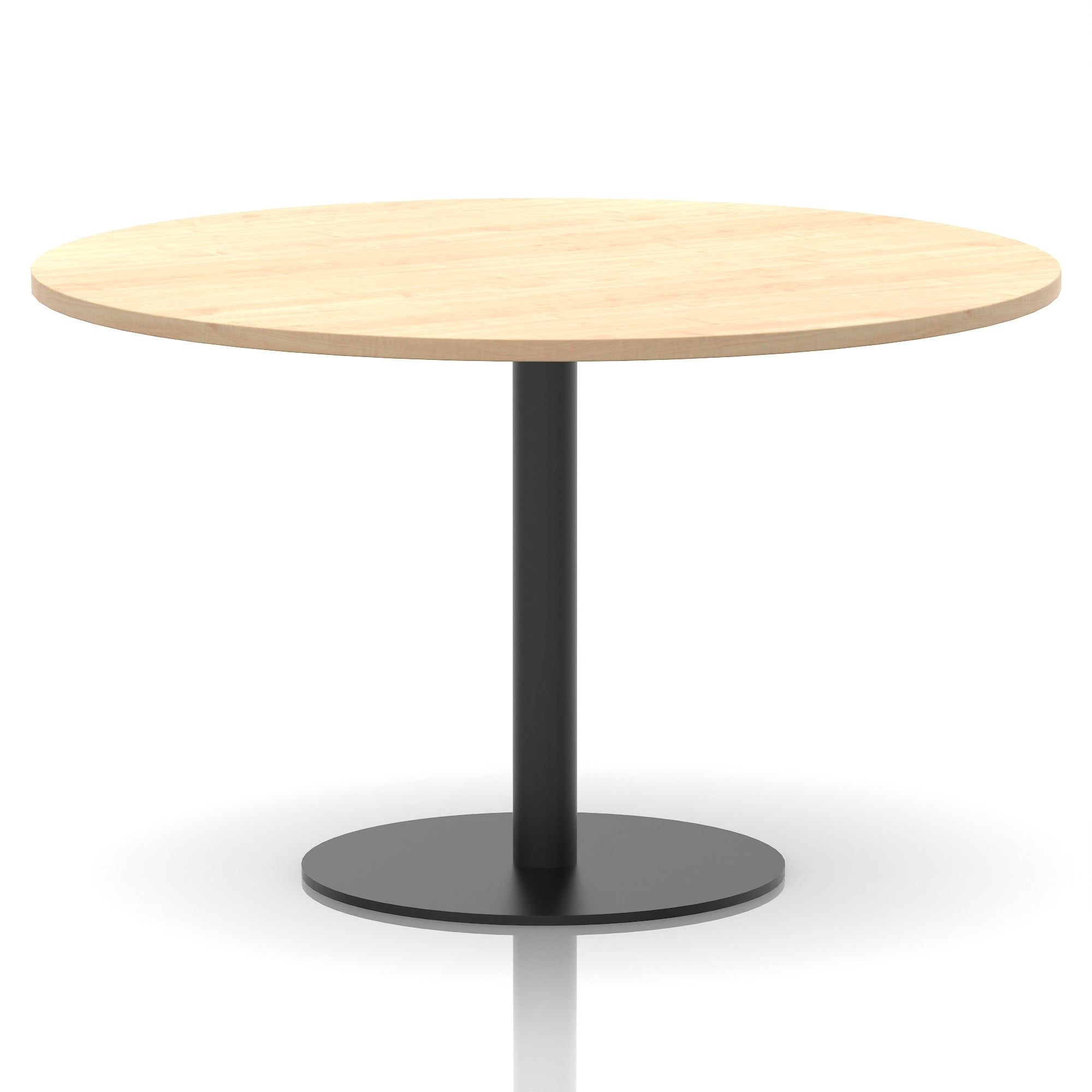 Italia Round Poseur Table – Black Leg, Round MFC Top, 600–1200mm, Standard or Poseur Height, Multiple Wood Finishes, 10 Year Warranty, Office Meeting Bistro Furniture