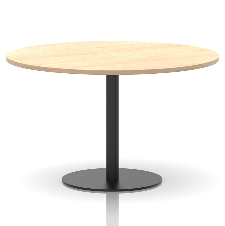 Italia Round Poseur Table – Black Leg, Round MFC Top, 600–1200mm, Standard or Poseur Height, Multiple Wood Finishes, 10 Year Warranty, Office Meeting Bistro Furniture
