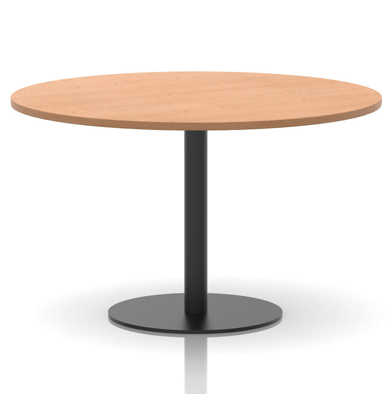 Italia Round Poseur Table – Black Leg, Round MFC Top, 600–1200mm, Standard or Poseur Height, Multiple Wood Finishes, 10 Year Warranty, Office Meeting Bistro Furniture