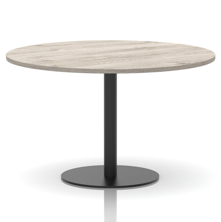 Italia Round Poseur Table – Black Leg, Round MFC Top, 600–1200mm, Standard or Poseur Height, Multiple Wood Finishes, 10 Year Warranty, Office Meeting Bistro Furniture