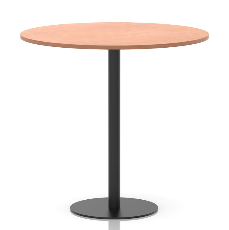 Italia Round Poseur Table – Black Leg, Round MFC Top, 600–1200mm, Standard or Poseur Height, Multiple Wood Finishes, 10 Year Warranty, Office Meeting Bistro Furniture