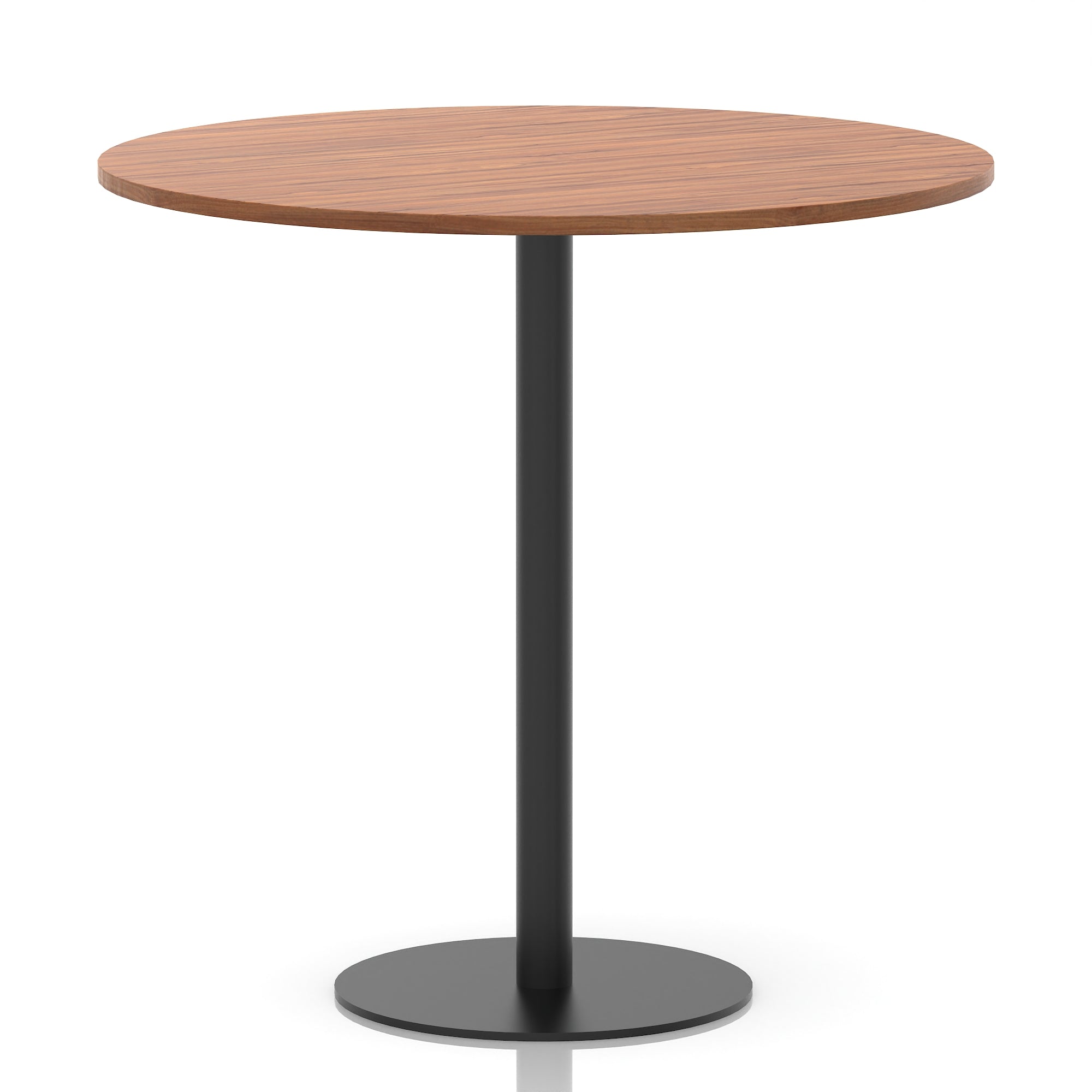 Italia Round Poseur Table – Black Leg, Round MFC Top, 600–1200mm, Standard or Poseur Height, Multiple Wood Finishes, 10 Year Warranty, Office Meeting Bistro Furniture