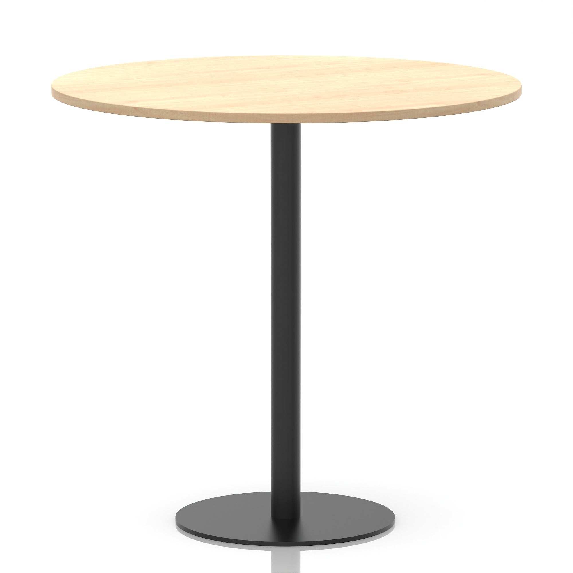Italia Round Poseur Table – Black Leg, Round MFC Top, 600–1200mm, Standard or Poseur Height, Multiple Wood Finishes, 10 Year Warranty, Office Meeting Bistro Furniture