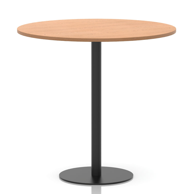 Italia Round Poseur Table – Black Leg, Round MFC Top, 600–1200mm, Standard or Poseur Height, Multiple Wood Finishes, 10 Year Warranty, Office Meeting Bistro Furniture
