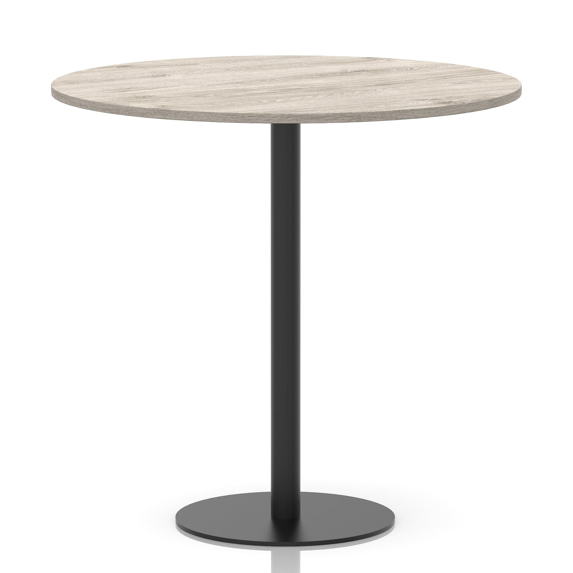 Italia Round Poseur Table – Black Leg, Round MFC Top, 600–1200mm, Standard or Poseur Height, Multiple Wood Finishes, 10 Year Warranty, Office Meeting Bistro Furniture