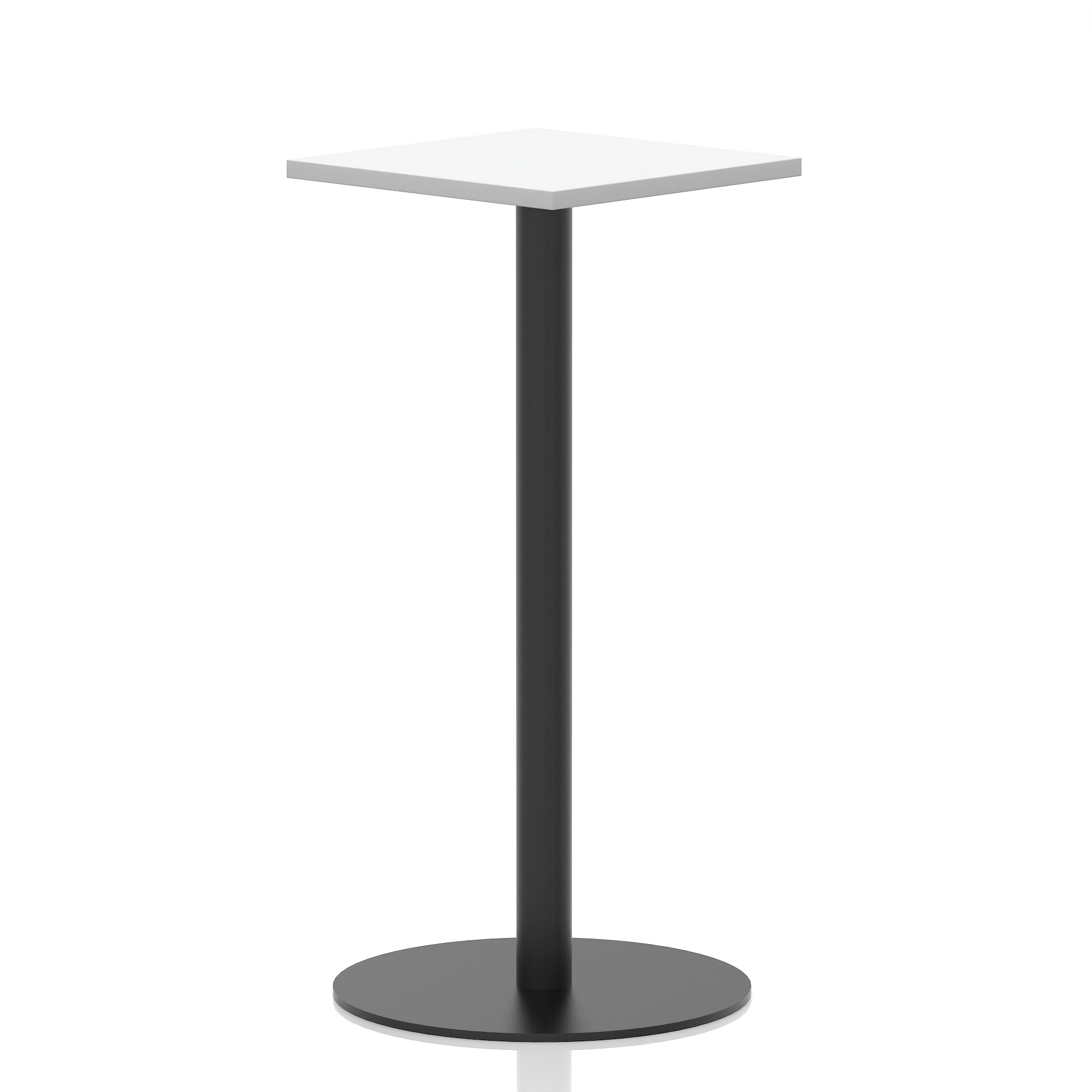 Italia Square Poseur Table with Black Leg, Multiple Top Finishes, 600–1000mm Wide, Standard or Poseur Height, MFC, 10 Year Warranty, Self-Assembly
