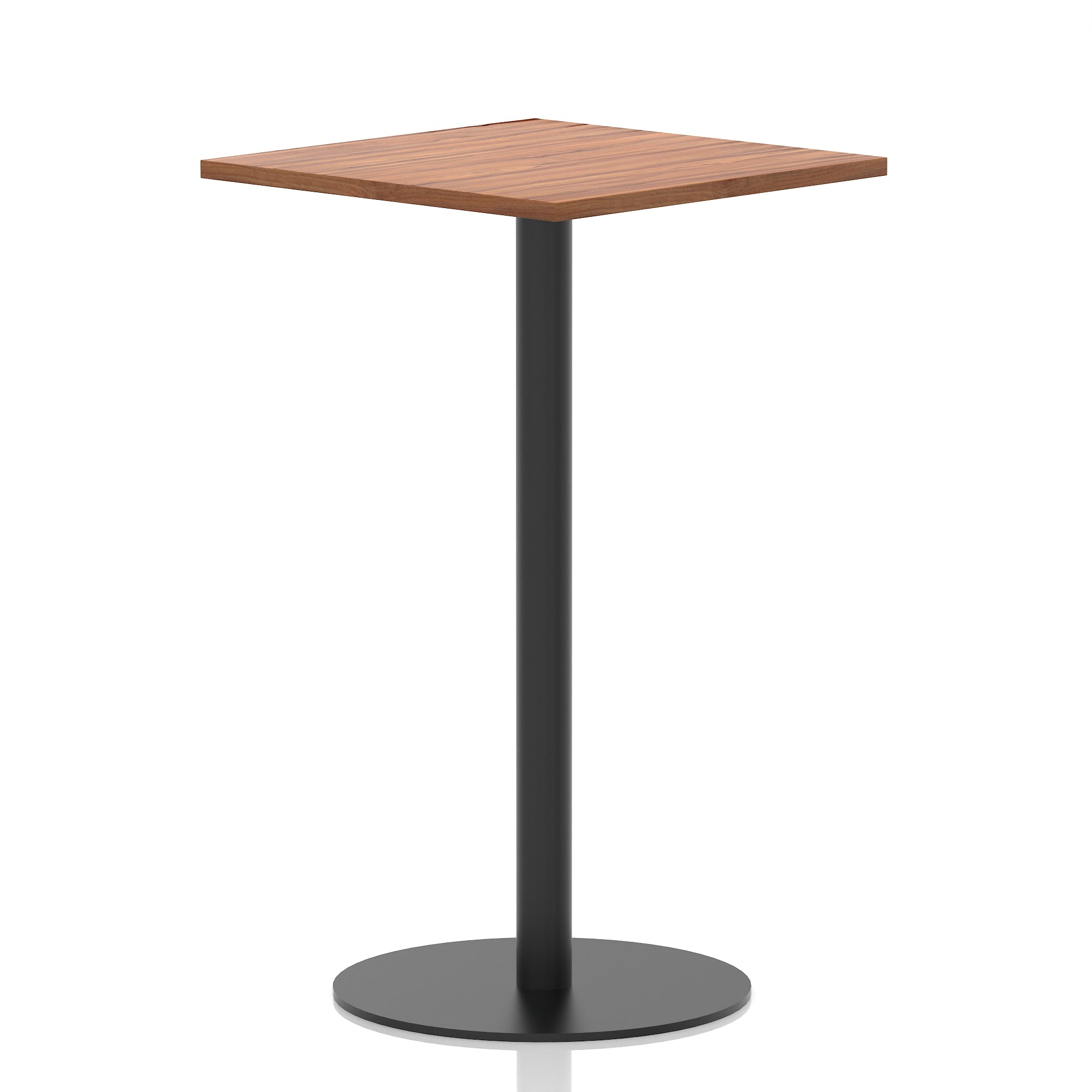 Italia Square Poseur Table with Black Leg, Multiple Top Finishes, 600–1000mm Wide, Standard or Poseur Height, MFC, 10 Year Warranty, Self-Assembly